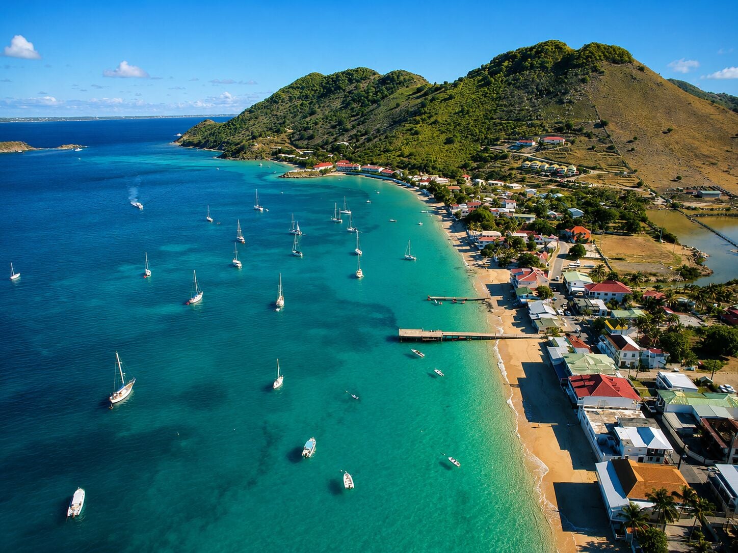 Grand Case beach and village in St Martin
