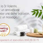 Beautiful spa composition on massage table in wellness center, copyspace. Accessories for relaxing treatments and personal care. Towels, oils, serum, sea salts and scrubs. Decorative candles.